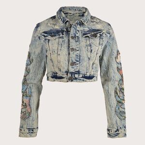Women’s Grindhouse Denim Flame Jacket - Size Medium - embroidered